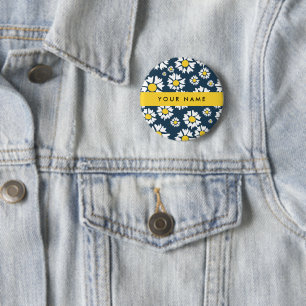 Daisy Pattern, White Daisies, Your Name 6 Cm Round Badge