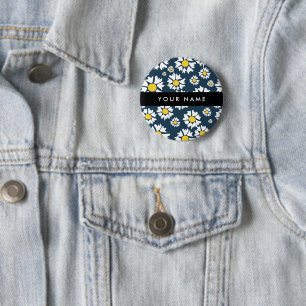 Daisy Pattern, White Daisies, Your Name 6 Cm Round Badge