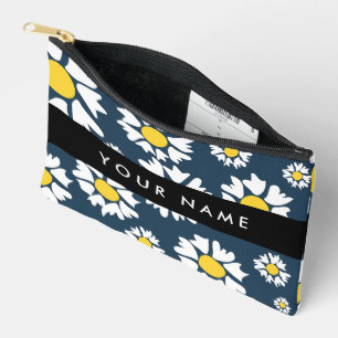 Daisy Pattern, White Daisies, Your Name Accessory Pouch