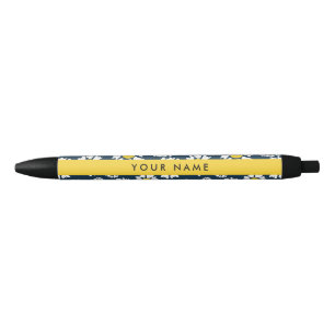 Daisy Pattern, White Daisies, Your Name Black Ink Pen