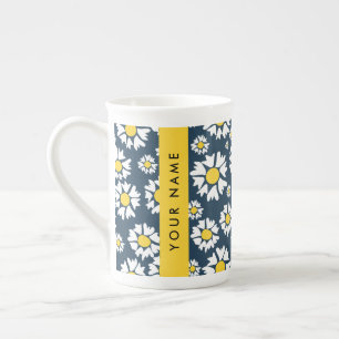 Daisy Pattern, White Daisies, Your Name Bone China Mug