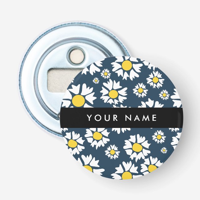 Daisy Pattern, White Daisies, Your Name Bottle Opener (Front)
