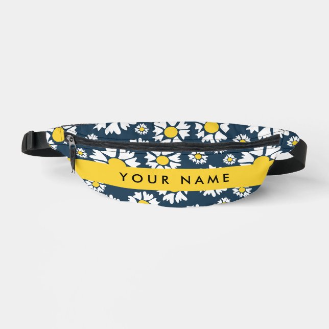 Daisy Pattern, White Daisies, Your Name Bum Bags (Front)