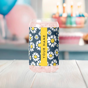 Daisy Pattern, White Daisies, Your Name Can Glass