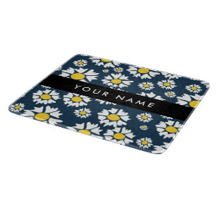 Daisy Pattern, White Daisies, Your Name Cutting Board