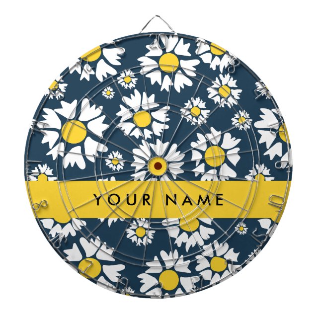 Daisy Pattern, White Daisies, Your Name Dartboard (Front)