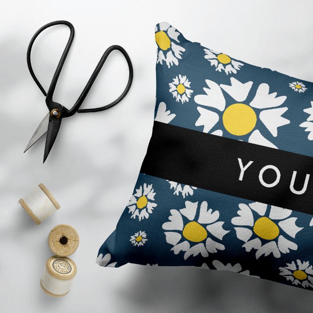Daisy Pattern, White Daisies, Your Name Decorative Cushion (Creator Uploaded)