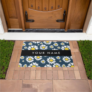 Daisy Pattern, White Daisies, Your Name Doormat