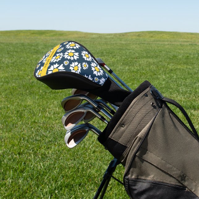 Daisy Pattern, White Daisies, Your Name Golf Head Cover (In Situ)