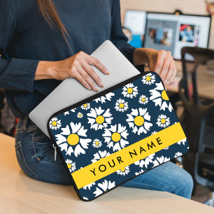 Daisy Pattern, White Daisies, Your Name Laptop Sleeve