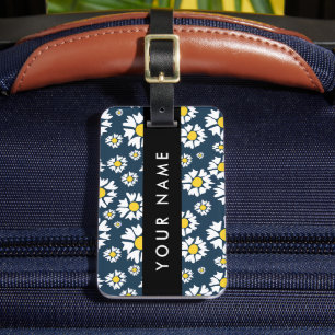 Daisy Pattern, White Daisies, Your Name Luggage Tag