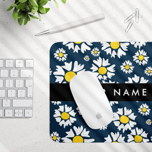 Daisy Pattern, White Daisies, Your Name Mouse Pad