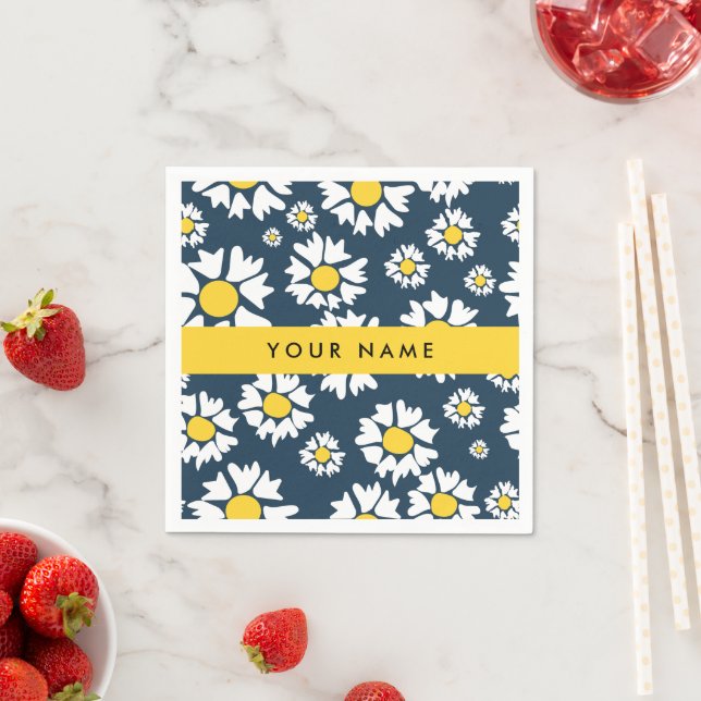 Daisy Pattern, White Daisies, Your Name Napkin (Insitu)