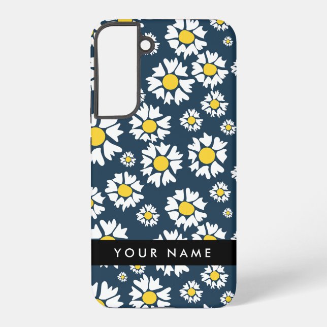 Daisy Pattern, White Daisies, Your Name Samsung Galaxy S22+ Case (Back)