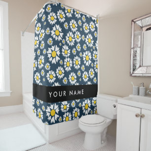 Daisy Pattern, White Daisies, Your Name Shower Curtain