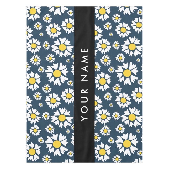 Daisy Pattern, White Daisies, Your Name Tablecloth (Front)