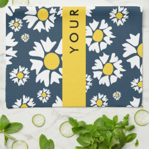 Daisy Pattern, White Daisies, Your Name Tea Towel