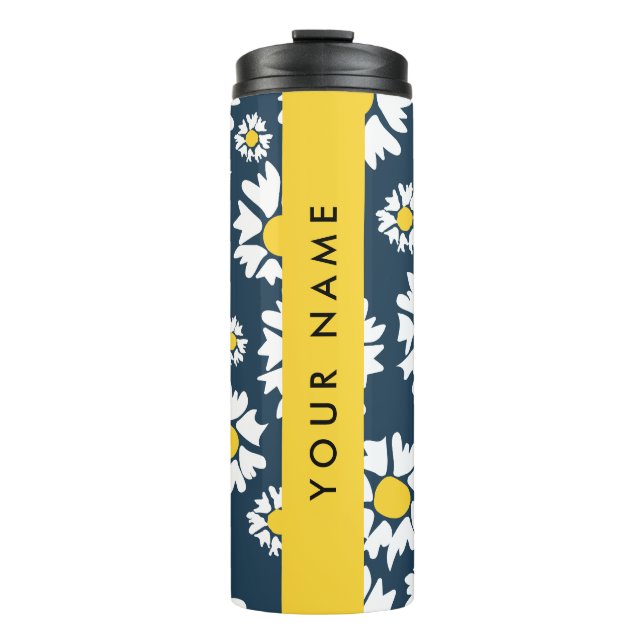 Daisy Pattern, White Daisies, Your Name Thermal Tumbler (Front)