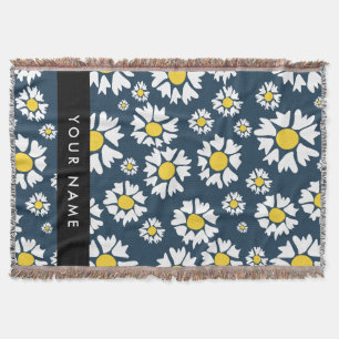Daisy Pattern, White Daisies, Your Name Throw Blanket