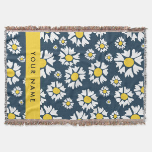 Daisy Pattern, White Daisies, Your Name Throw Blanket