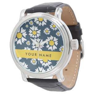 Daisy Pattern, White Daisies, Your Name Watch