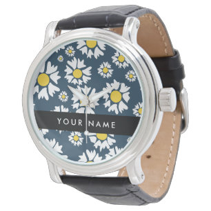 Daisy Pattern, White Daisies, Your Name Watch