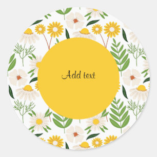 Daisy Pattern Yellow Template Classic Round Sticker