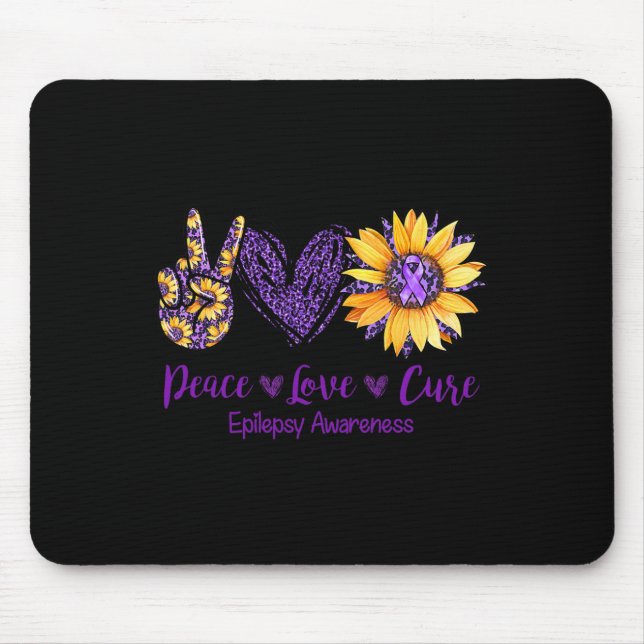 Daisy Peace Love Cure Epilepsy Awareness Purple Ri Mouse Pad (Front)