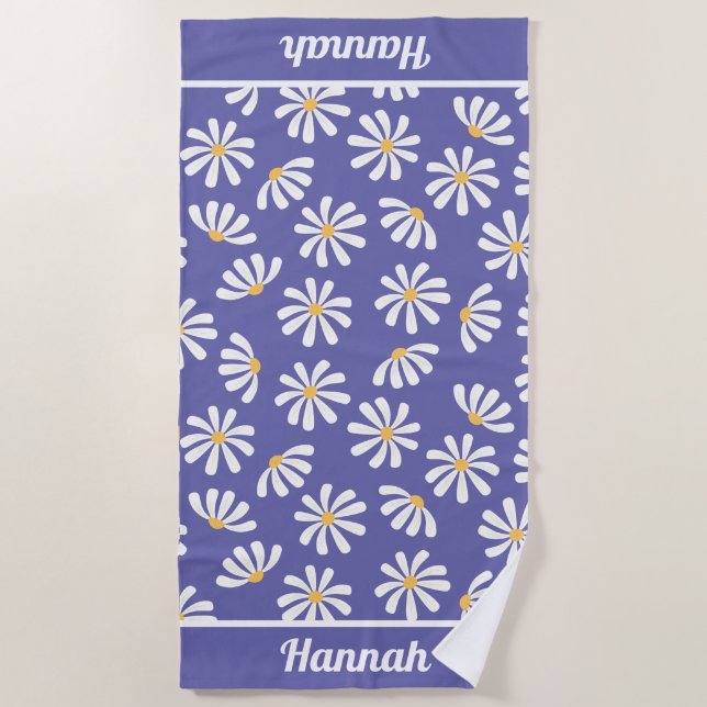 Daisy Periwinkle Flower Beach Towel (Front)