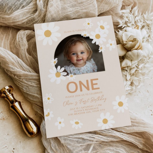 Daisy Photo First Birthday Invite (Creator Uploaded)