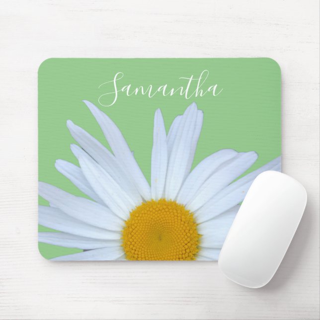 Daisy Photo Green Elegant White Script Mouse Pad (With Mouse)