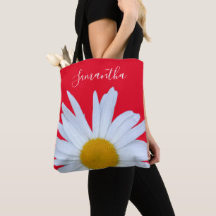 Daisy Photo Red Elegant White Script Tote Bag