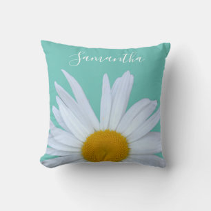 Daisy Photo Teal Green Elegant White Script Cushion