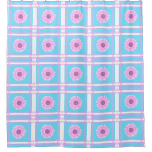 Daisy Pink and blue Plaid Shower Curtain