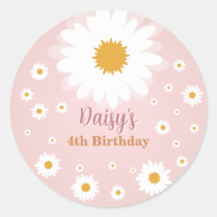 Daisy Pink Any Age Birthday Classic Round Sticker