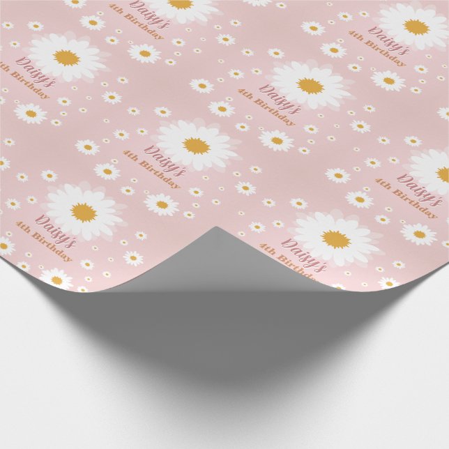 Daisy Pink Any Age Birthday  Wrapping Paper (Corner)