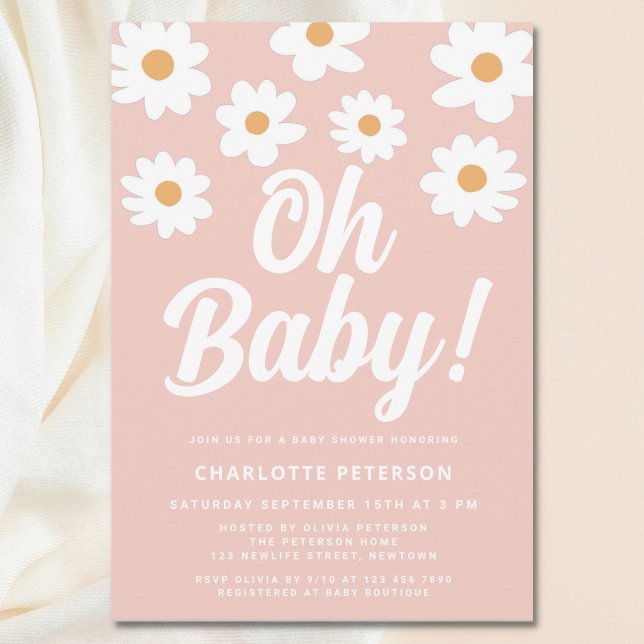 Daisy Pink Baby Shower Invitation (Creator Uploaded)