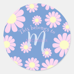 Daisy Pink Blue Classic Round Sticker