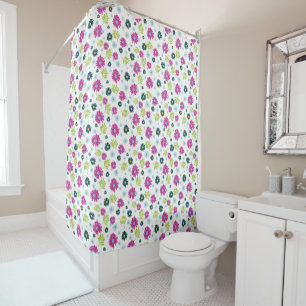 Daisy Pink Blue Flower Pattern Shower Curtain