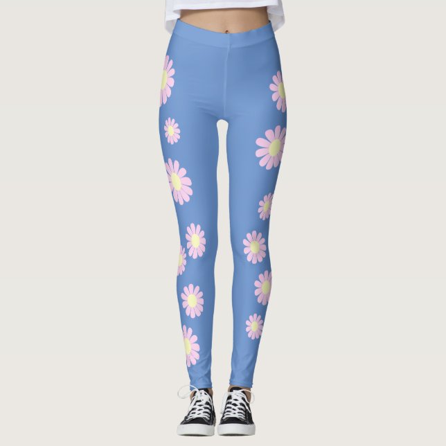 Daisy Pink Blue  Leggings (Front)
