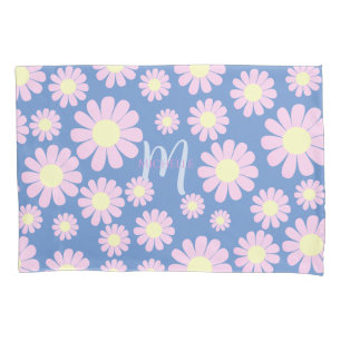 Daisy Pink Blue Monogram Pillowcase