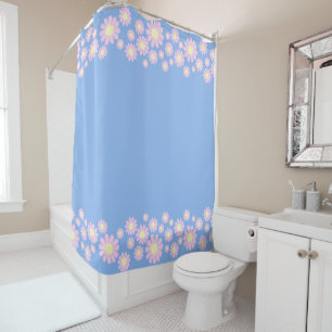 Daisy Pink Blue  Shower Curtain