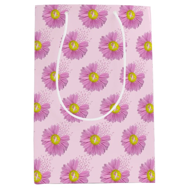 Daisy Pink Breast Cancer Survivor Ribbons  Medium Gift Bag (Front)