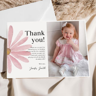 Daisy Pink Girl First Birthday Party Photo Thank You Card