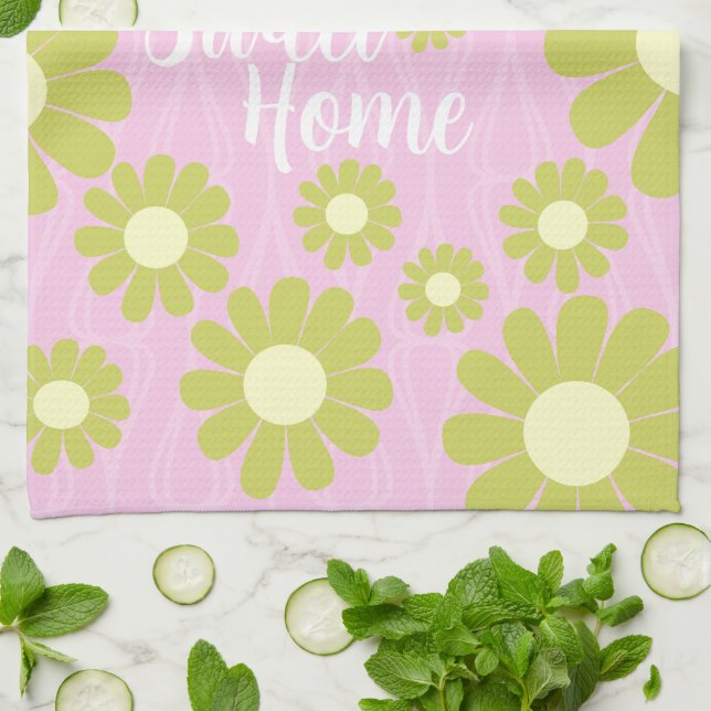 Daisy Pink Green Sweet Home Kitchen Towel (Folded)