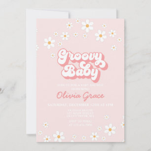 Daisy Pink Retro Groovy Baby Shower Invitation