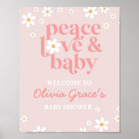 Daisy Pink Retro Peace Love Baby Shower Welcome