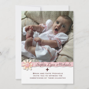 Daisy Pink Ribbon Religious Photo Invitation
