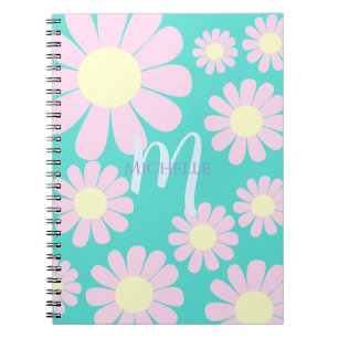 Daisy Pink Teal Monogram Notebook