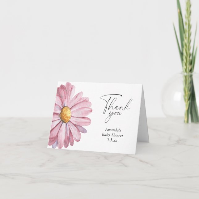 Daisy pink Wildflower elegant  Thank You Card (Front)